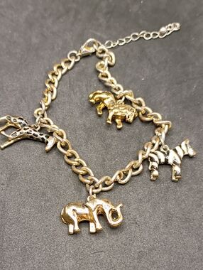 Gold-Tone Safari Charm Bracelet with Elephant, Giraffe & Zebra